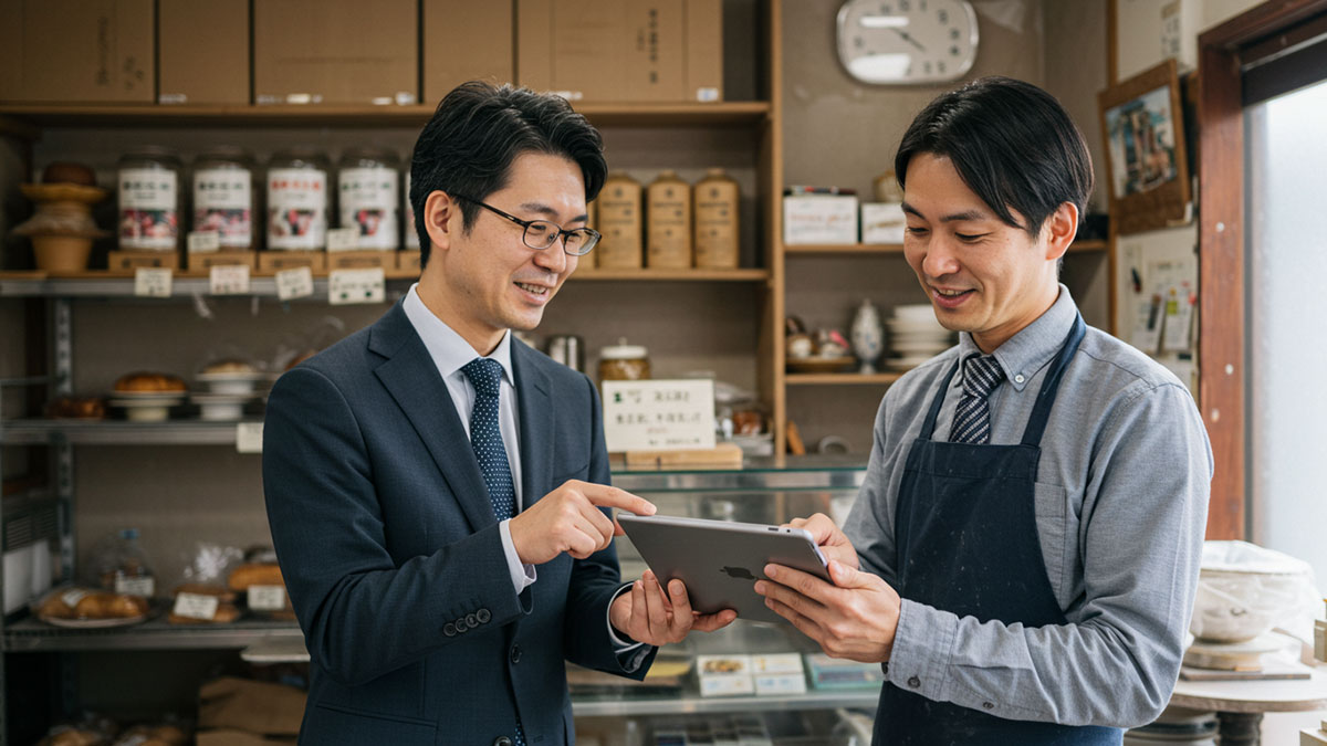 地域の商店街に溶け込む信用組合のイメージ